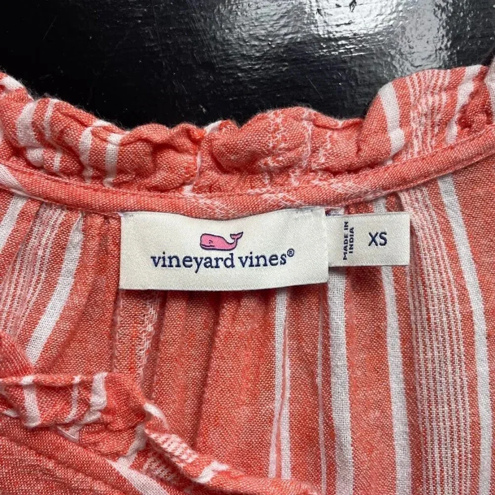 Vineyard Vines Coral & White Stripe Linen Blend Mini Dress Size XS - Picture 3 of 4